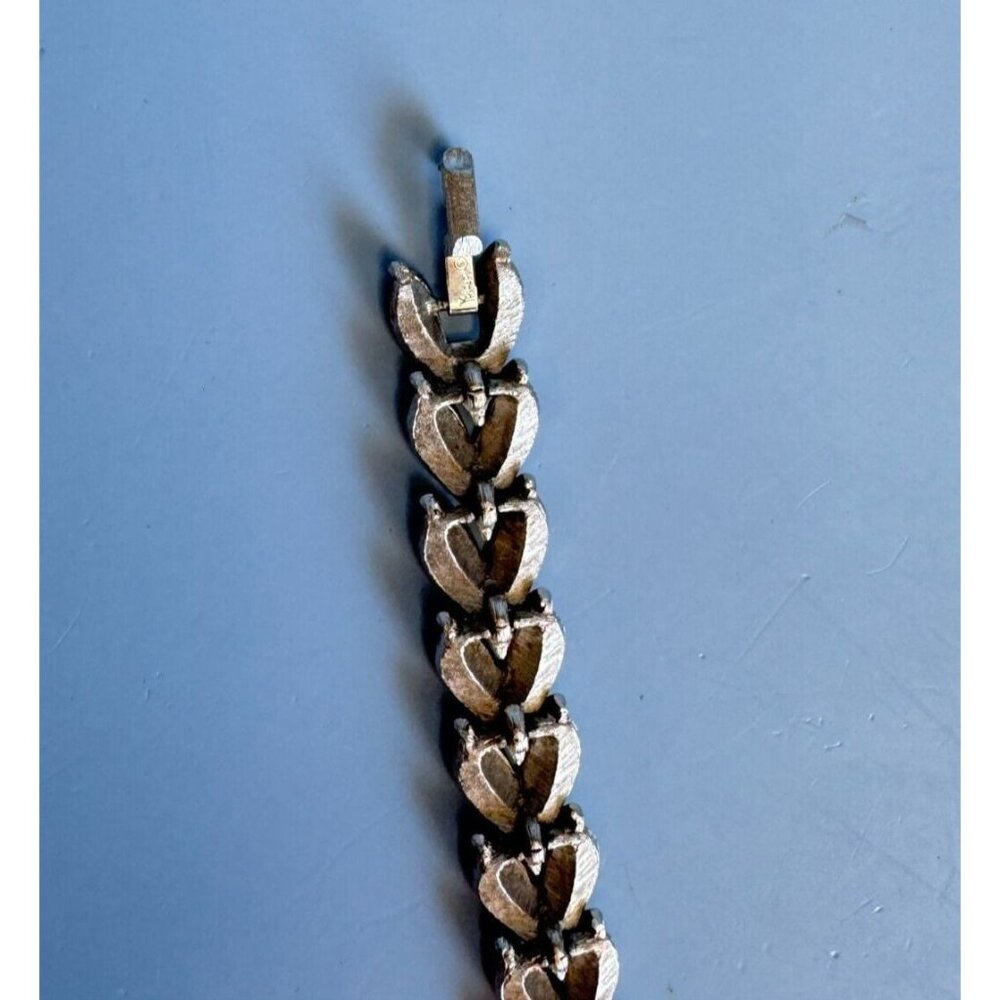 Vintage Crown Trifari 1950s Brushed Silver Leaf Design Classic Link Bracelet 7" - Picture 7 of 8